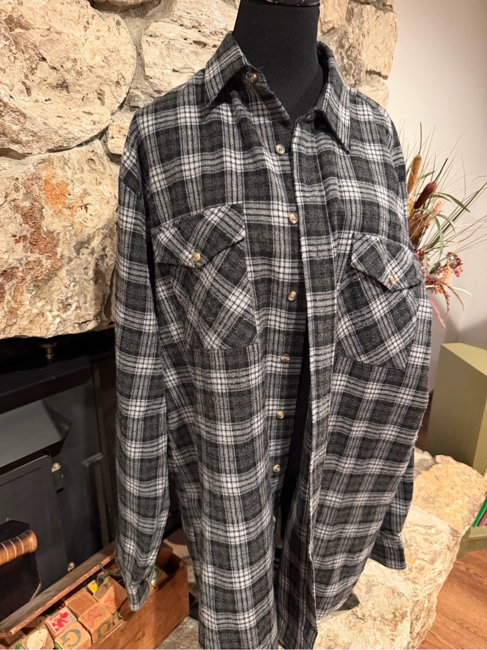 Vtg Bay Area Traders Black & Gray Plaid Men's Flannel Shirt Jacket